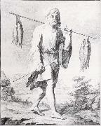 unknow artist, baurenfeinds teckning av en fiskare i djedda, atergiven i nibuhrs reisebeschreibung